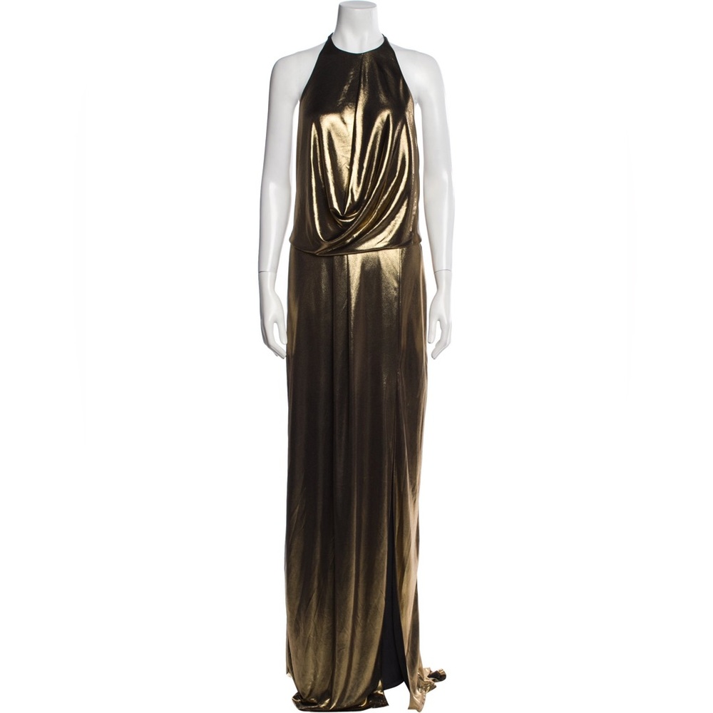 Halston Heritage Gold Backless Dress